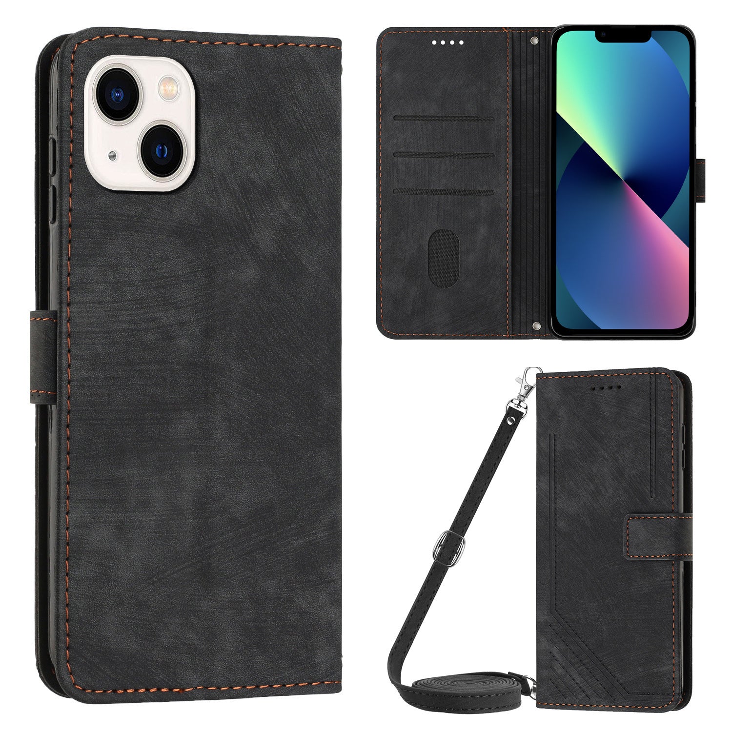 For iPhone 13 mini 5.4 inch PU Leather Flip Folio Case Lines Imprinted Stand Wallet Phone Cover For iPhone 13 mini 5.4 inch PU Leather Flip Folio Case Lines Imprinted Stand Wallet Phone Cover